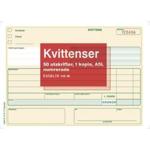 Blankett kvittens A5L med kopia numrerad (112 18) 2x50 blad 5/fp
