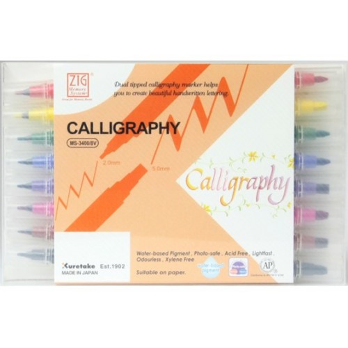 Kalligrafipennor Zig MS-3400 dubbelspets, 8 färger/fp