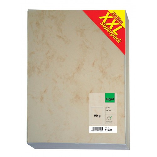 Kopieringspapper Sigel Marmor/Marble Beige (T1 081) A4 90g, 250 ark/fp (XXL Superpack) marmorpapper, marmorerat papper