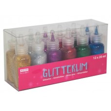 Glitterlim, 12 flaskor/fp (2 st guld, 2 st silver, 2 st röda, 2 st gröna, 2 st blå & 2 st lila)