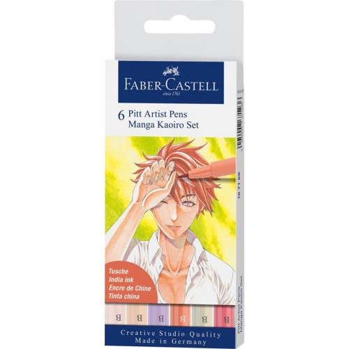 Penselpenna Faber-Castell PITT artist pen brush Manga set Kaoiro (Version 3), 6 färger/fp