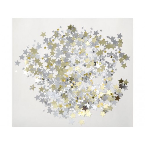 Paljetter, Mix av Stjärnor, plast, Guld & Silver, 10mm & 18mm, ca 100 gram