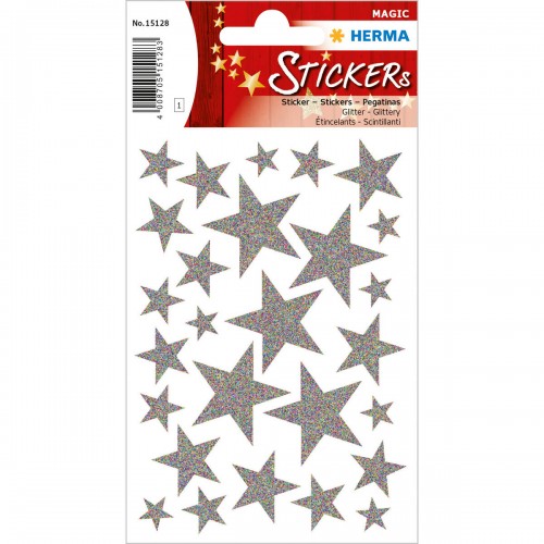 Dekorationsetiketter Stickers Herma Magic 15128, Silverstjärnor, Glitter, 27 etiketter/fp