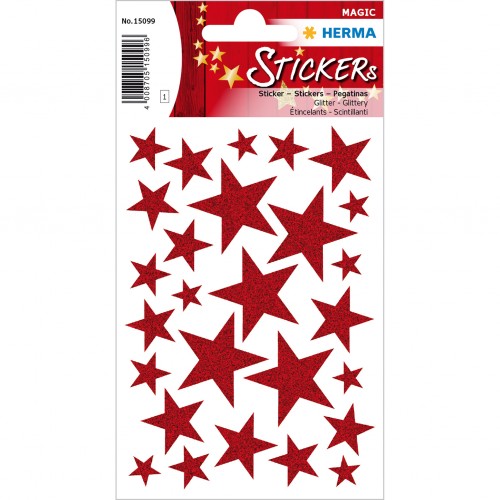 Dekorationsetiketter Stickers Herma Magic 15099, Röda stjärnor, Glitter, 27 etiketter/fp Dekorationsetiketter Stickers Herma Magic 15099, Röda stjärnor, Glitter, 27 etiketter/fp