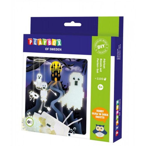 Pärlset Spöke, Självlysande, Ø 5mm, 1100 rörpärlor/fp + pärlplatta