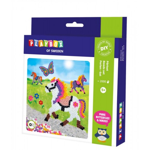 Pärlset Häst & Fjäril, Ø 5mm, 2000 rörpärlor/fp + pärlplattor