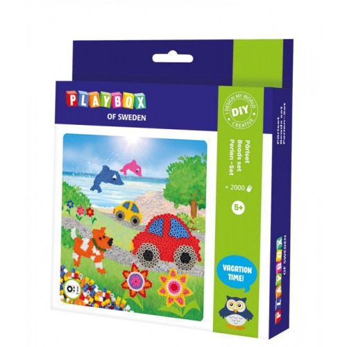 Pärlset Hund Bil Fisk & Blomma, Ø 5mm, 2000 rörpärlor/fp + pärlplattor