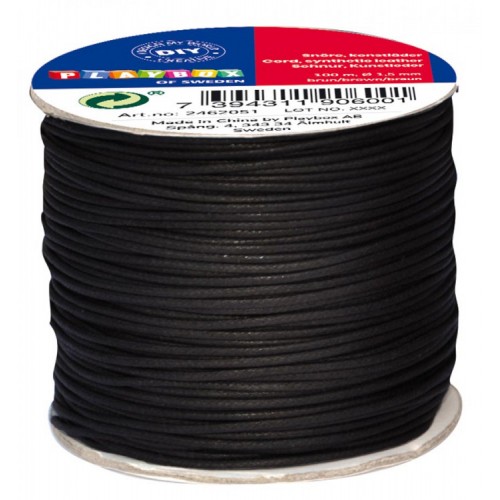 Halsbandssnodd/Snöre, Syntetiskt läder (konstläder), 1,5 mm, 100 meter, Svart
