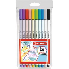 Fiberpenna Stabilo Pen 68 Brush, Vattenlösliga, 10 färger/fp