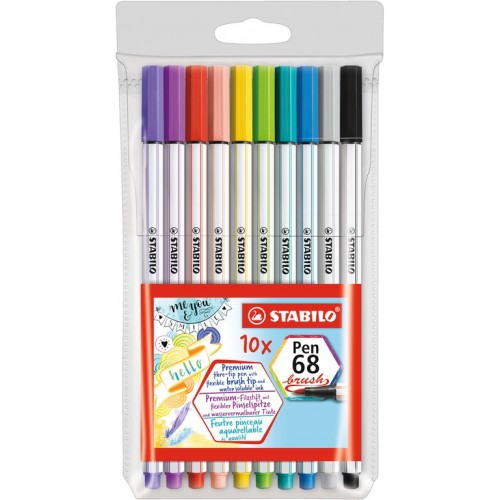 Fiberpenna Stabilo Pen 68 Brush, Vattenlösliga, 10 färger/fp