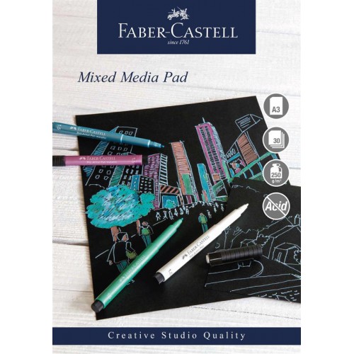 Mixed mediablock/Mixed Media Pad Faber-Castell, spiral, A3, 250g, 30 ark, Svart papper, 1 block/fp Mixed mediablock/Mixed Media Pad Faber-Castell, spiral, A3, 250g, 30 ark, Svart papper, 1 block/fp