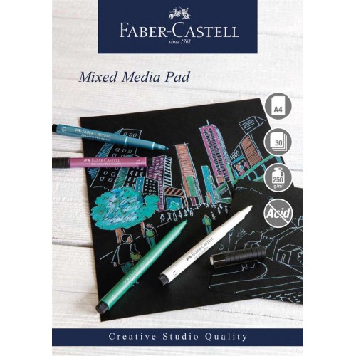 Mixed mediablock/Mixed Media Pad Faber-Castell, spiral, A4, 250g, 30 ark, Svart papper, 1 block/fp Mixed mediablock/Mixed Media Pad Faber-Castell, spiral, A4, 250g, 30 ark, Svart papper, 1 block/fp