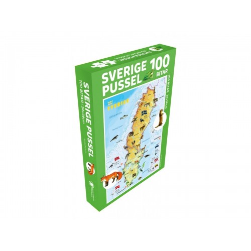 Pussel: Sverigekarta med djur, 100 bitar, 24 x 36 cm, Norstedts, Svensk text