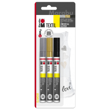 Textilpenna Marabu Textil Painter Universal Glitter, Glamour, 3mm, 3 färger/fp