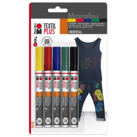 Textilpenna/Textilfärgpenna Marabu Textil Painter Plus Universal, Basic, 3mm, 5 färger/fp Textilpenna/Textilfärgpenna Marabu Textil Painter Plus Universal, Basic, 3mm, 5 färger/fp