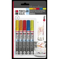 Porslinsmålningspennor/Glasmålningspennor Marabu Porcelain & Glas Painter Universal, Summer, 1-2mm, 5 färger/fp