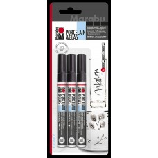Porslinsmålningspennor/Glasmålningspennor Marabu Porcelain & Glas Painter Universal & Calligraphy, Elegance, Svart, 3 olika spetsar/fp