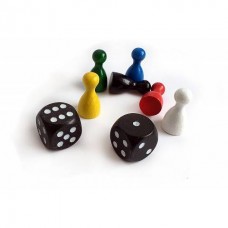 Spelpjäser & Tärningar, standard: 6 st spelpjäser, 2 st träningar (sexsidig) av trä Spelpjäser & Tärningar, standard: 6 st spelpjäser, 2 st träningar (sexsidig) av trä