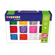 Pärlset, strykpärlor, midirörpärlor, Ø 5mm, pastell & randig, 12 färger + blandade färger, 8000 rörpärlor/fp