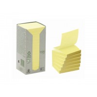 Notisblock/Z-block Post-it Z-Notes 100% Recycled/återvunnen (R330-1T) 76x76mm Gul 16/fp