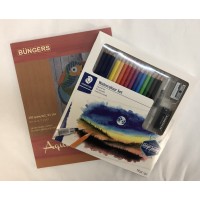 Akvarellset: Akvarellblock 18x24cm + Staedtler Watercolour Set akvarellpennor