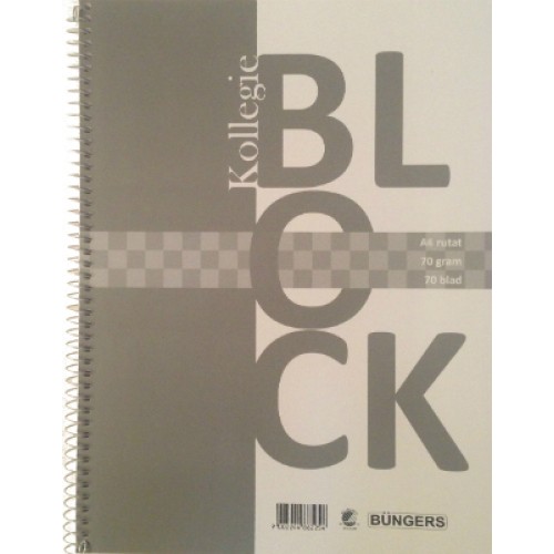 Kollegieblock A5, 70 blad rutat 3/fp Kollegieblock A5, 70 blad rutat 3/fp