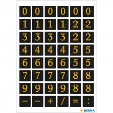 Märketikett Herma Vario 4131 Siffror 0-9, 13x13mm, Guld/Svart folie, 2 ark/fp