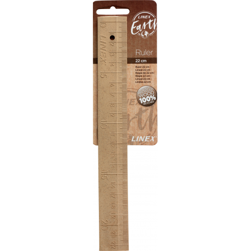 Linjal Linex Earth, återvunnet trä, 22cm cm/mm-gradering, Sand