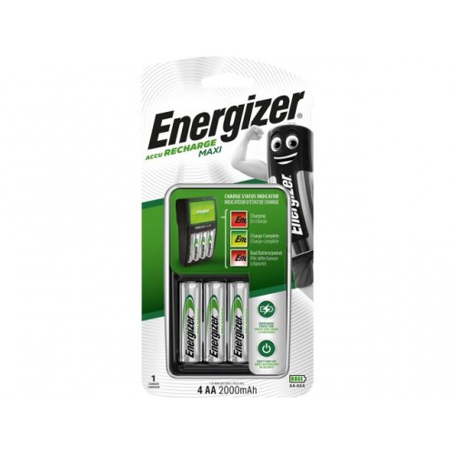 Batteriladdare, Energizer Recharge Maxi (för AA/AAA) + 4 st AA-batterier 2000mAh