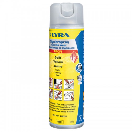 Märkspray/Signalspray/Sprayfärg Lyra Profi 4180, 500ml, Gul