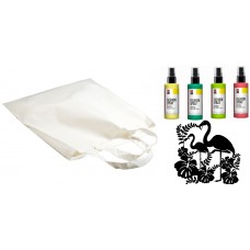 Textilsprayfärg-set: 4 st Textilfärg spray + 5 st textilväska + 1 st maskeringsstencil "Flamingo"