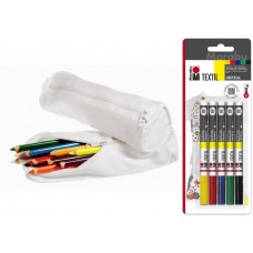 Textilpennset: 5 st textilpennor 1-2mm + 2 st pennfodral för färgläggning