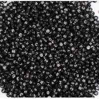Plastpärlor, Bokstavspärlor A-Z (ej ÅÄÖ), runda, Ø7,5mm, svart/vit, 500 pärlor/fp
