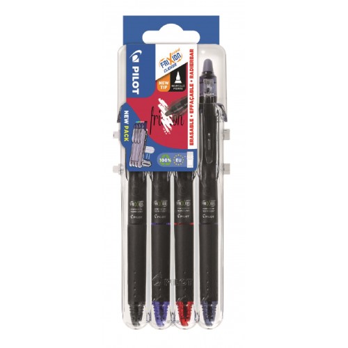 Rollerballpenna Pilot Frixion POINT Clicker BLRT-FRP5, 0,5mm (Synergy Tip), raderbart bläck, 4 färger/fp (Svart, Blå, Röd och Blå-Svart)