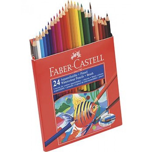 Akvarellpennor Faber-Castell i pappask, 24 färger + 1 pensel/fp