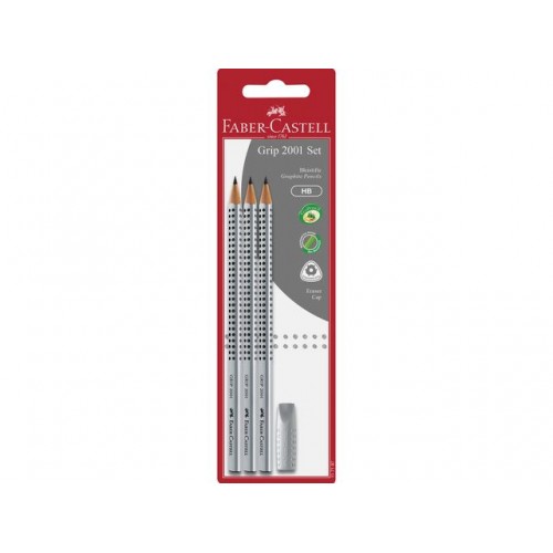 Set: Blyertspenna Faber-Castell Grip 2001 Set, HB, 3 st pennor + 1 st radertopp/fp