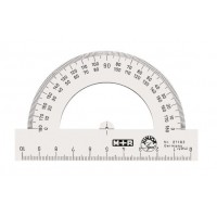 Gradskiva/Halvcirkelgradskiva M+R, plast, 0-180 grader, bas 10cm, Klar/Transparent 1/fp