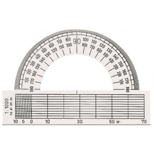 Gradskiva/Halvcirkelgradskiva, plast, 0-180 grader, bas 9cm, Klar/Transparent 1/fp