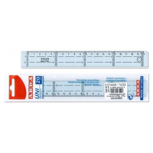 Linjal, tvärgraderad, plast, 20cm cm/mm-gradering, Klar/Transparent 1/fp