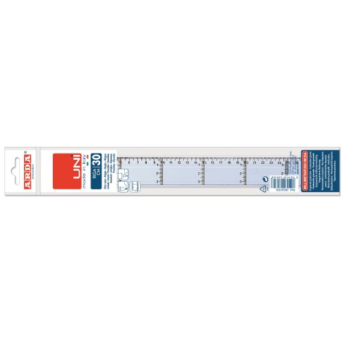 Linjal, tvärgraderad, plast, 30cm cm/mm-gradering, Klar/Transparent 1/fp