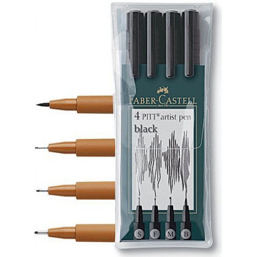 Faber-Castell 4 PITT Artist pen, olika spetsar Svart Faber-Castell 4 PITT Artist pen, olika spetsar Svart