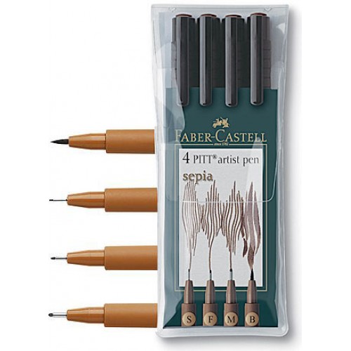 Faber-Castell 4 PITT Artist pen, olika spetsar Sepia Faber-Castell 4 PITT Artist pen, olika spetsar Sepia
