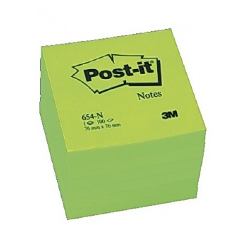 Post-it block 654NGR 76x76mm Limegrön/Neongrön 6/fp