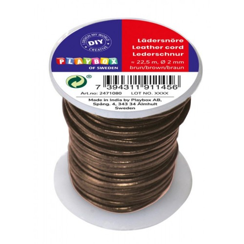 Läderrem/Lädersnöre, rund, 2 mm, 22,5 meter, Brun