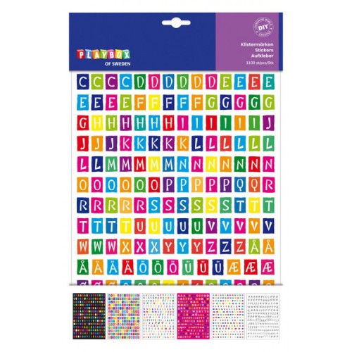 Stickers/Klistermärken Bokstäver A-Ö & Siffror, 6 ark/fp (ca 1100 etiketter)