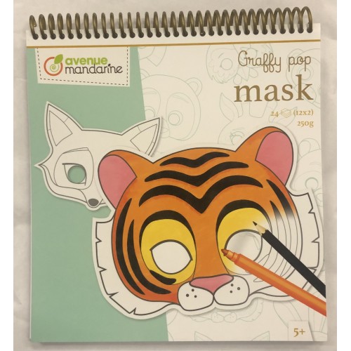 Målarbok Graffy Pop Mask Book barnmasker/ansiktsmasker, omålad, Djurmotiv, 2 x 12 motiv/fp (24 masker)