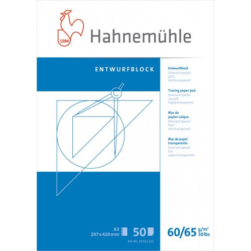 Ritpapper transparent, Tracingpapper, block Hahnemühle Diamant Smooth 60/65g, A3 (297x420mm), 50 ark
