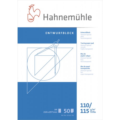 Ritpapper transparent, Tracingpapper, block Hahnemühle Diamant Smooth 110/115g, A4 (210x297mm), 50 ark