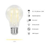 Smart lampa, WiFi, Hombli Smart Bulb E27, LED, CCT, 7W, Dimbar, Retro Filament, med retrofilament Smart lampa, WiFi, Hombli Smart Bulb E27, LED, CCT, 7W, Dimbar, Retro Filament, med retrofilament