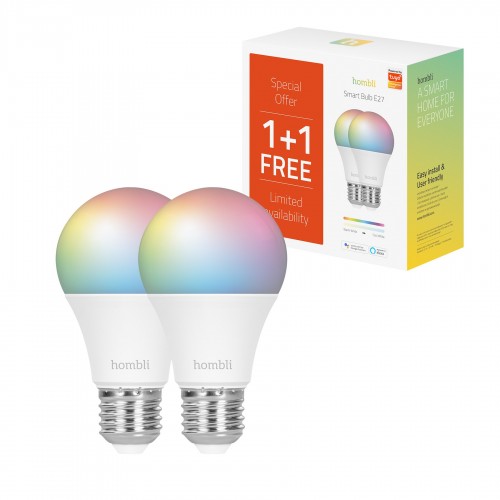 Smart lampa, WiFi, Hombli Smart Bulb E27, LED, RGB & CCT, 9W, Dimbar, Multifärg, 2/fp Smart lampa, WiFi, Hombli Smart Bulb E27, LED, RGB & CCT, 9W, Dimbar, Multifärg, 2/fp